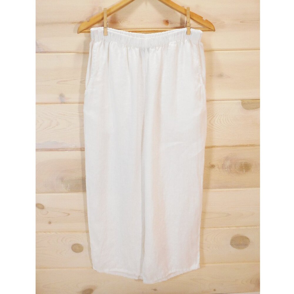 FLAX Women's S White Linen Ankle Pants Pull-on Elastic Waist Langenlook Coastal